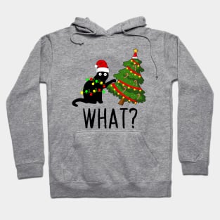 Black Cat Pushing Christmas Tree Over Cat What? Hoodie